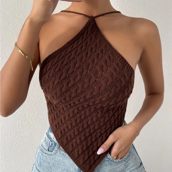 Brown knit sweater crop top - Picture 1 of 4